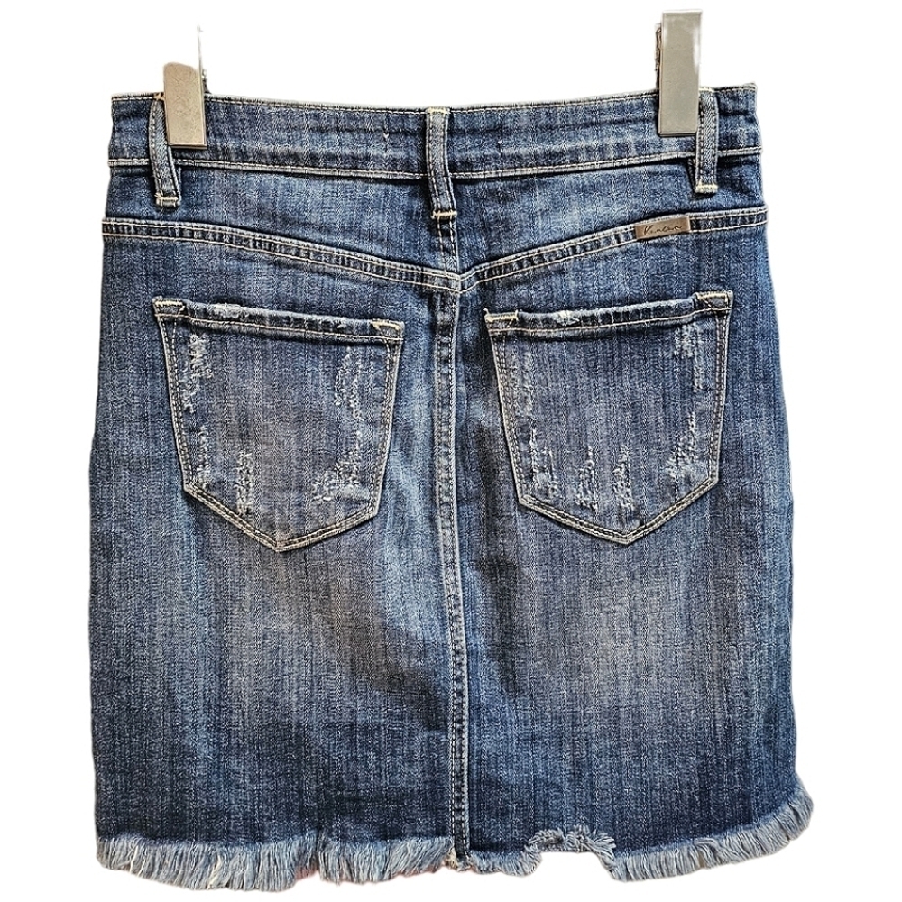 KanCan Frayed Hem Button Down Denim Skirt Size Small Cotton Stretch Distressed - Picture 6 of 9